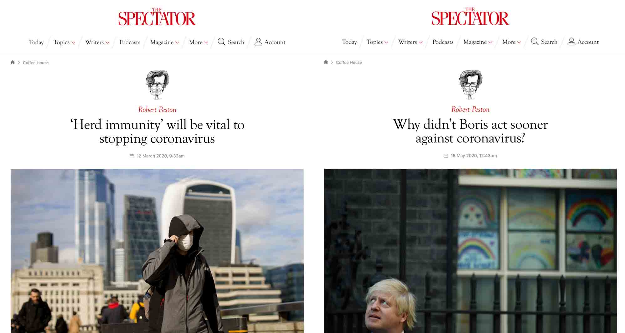 Robert Peston articles in the Spectator contradicting each other